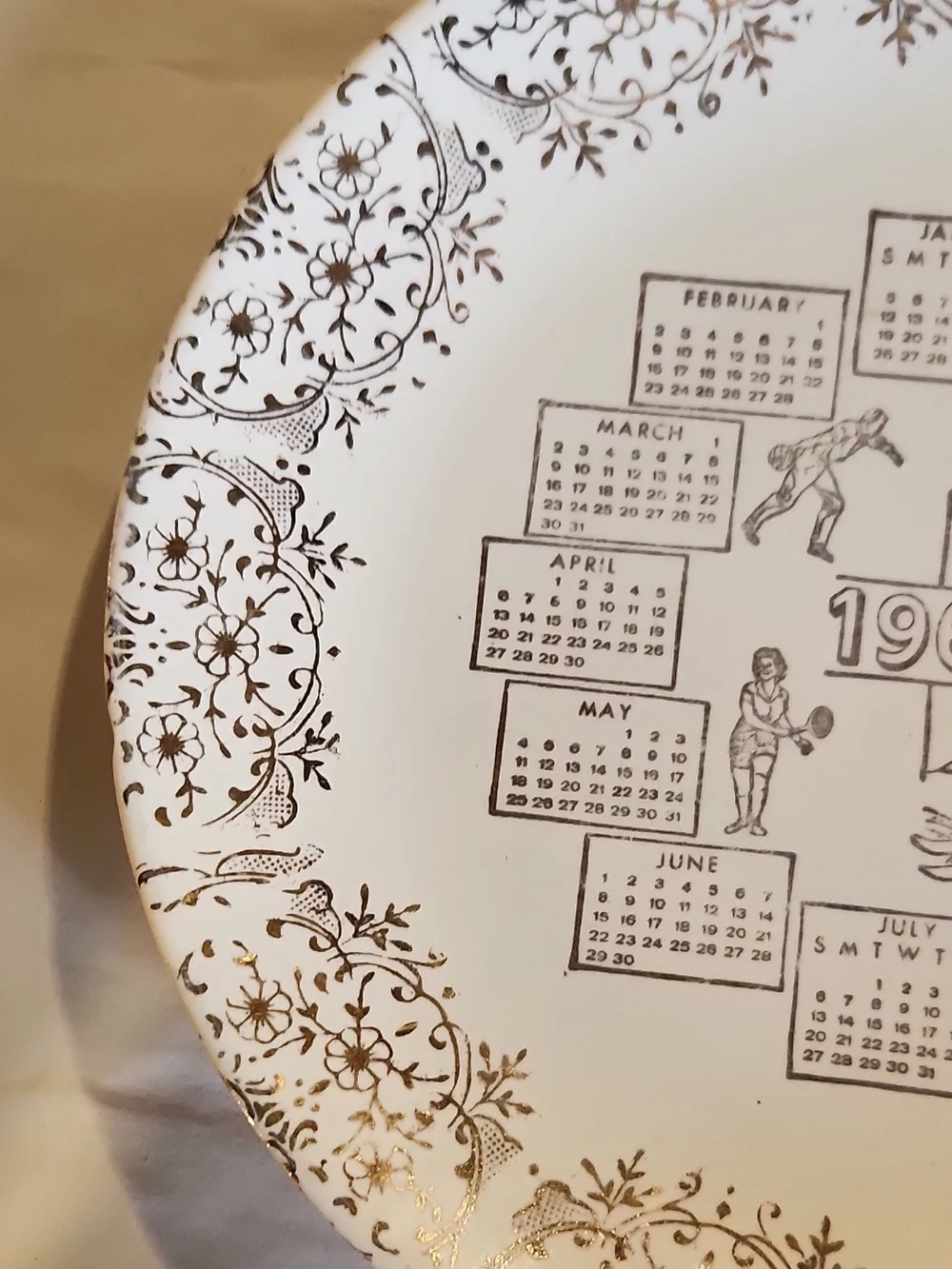 1969 Decorative Calendar Plate - Cream and Brown Accent